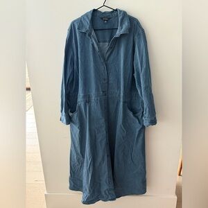 Denim Blue Long Shirt Dress - Women's Casual Button-Front